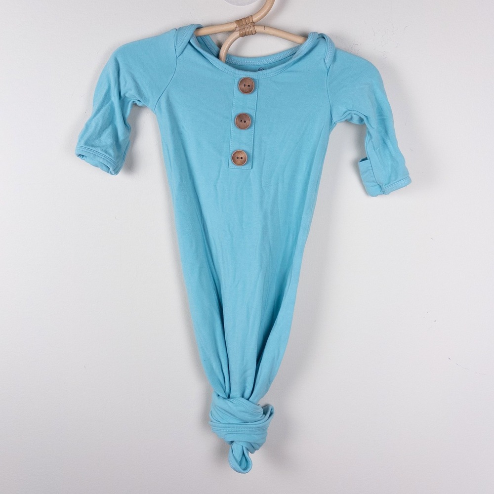 Caden Lane Knotted Gown Blue Bamboo Henley Long Sleeve Baby 0-3 Months